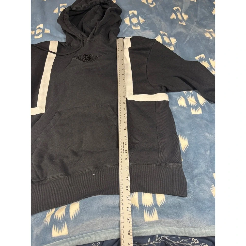 Jordan Mens Black White Geometric Stripe Wings Logo Pullover Hoodie Size M